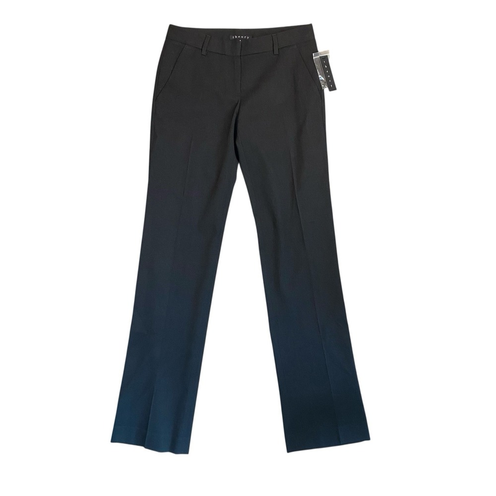 Theory Zanamor Low‎ Rise Wool Flat Front Pants Womens Dark Charcoal Sz 4 NWT$255